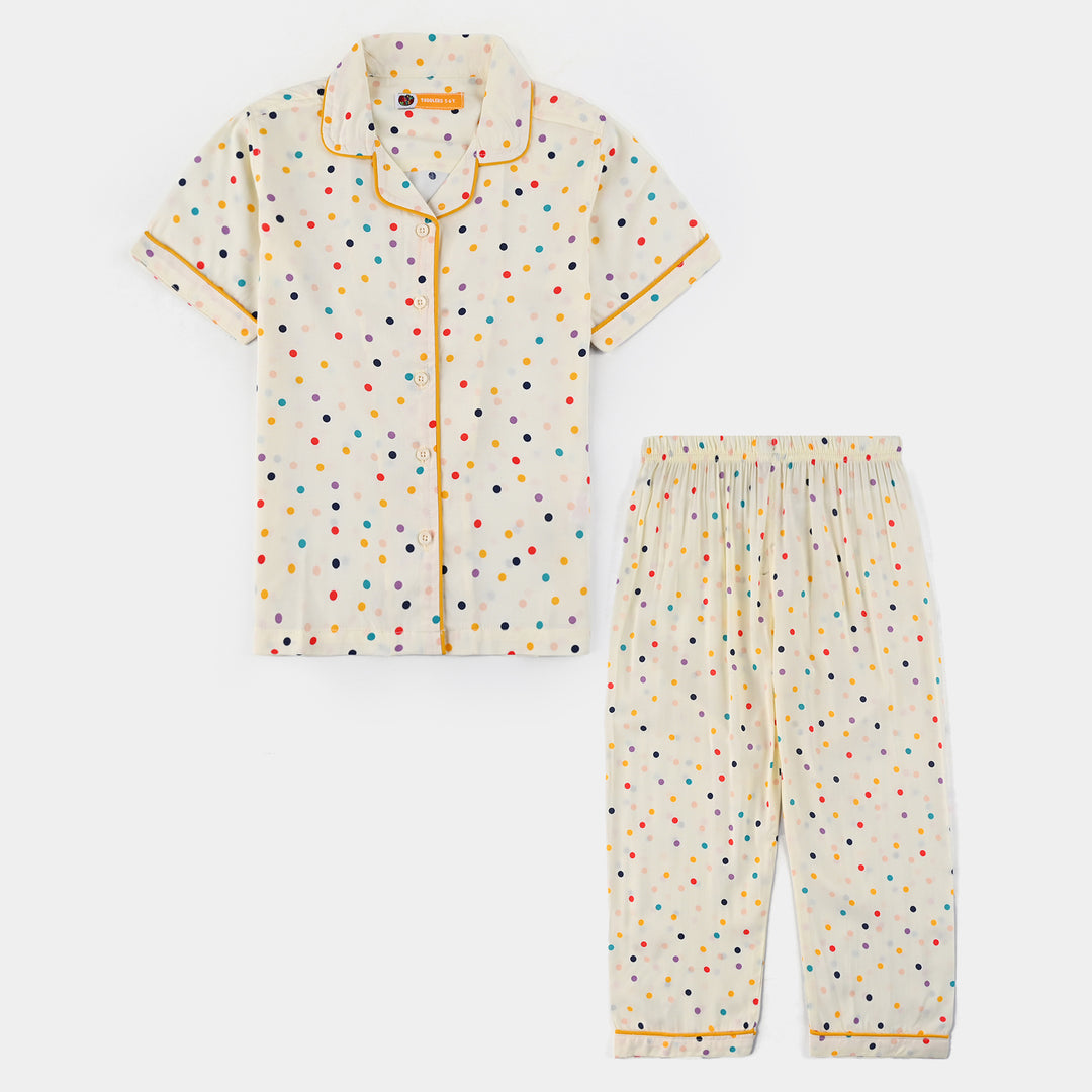 Girls Viscose Woven Night Suit-Multi Polka - Multi