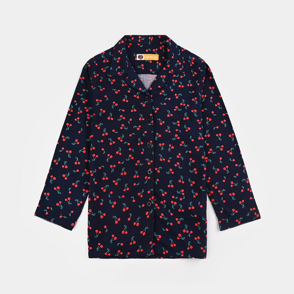 Girls Viscose Night Suit-Cherry-Blue