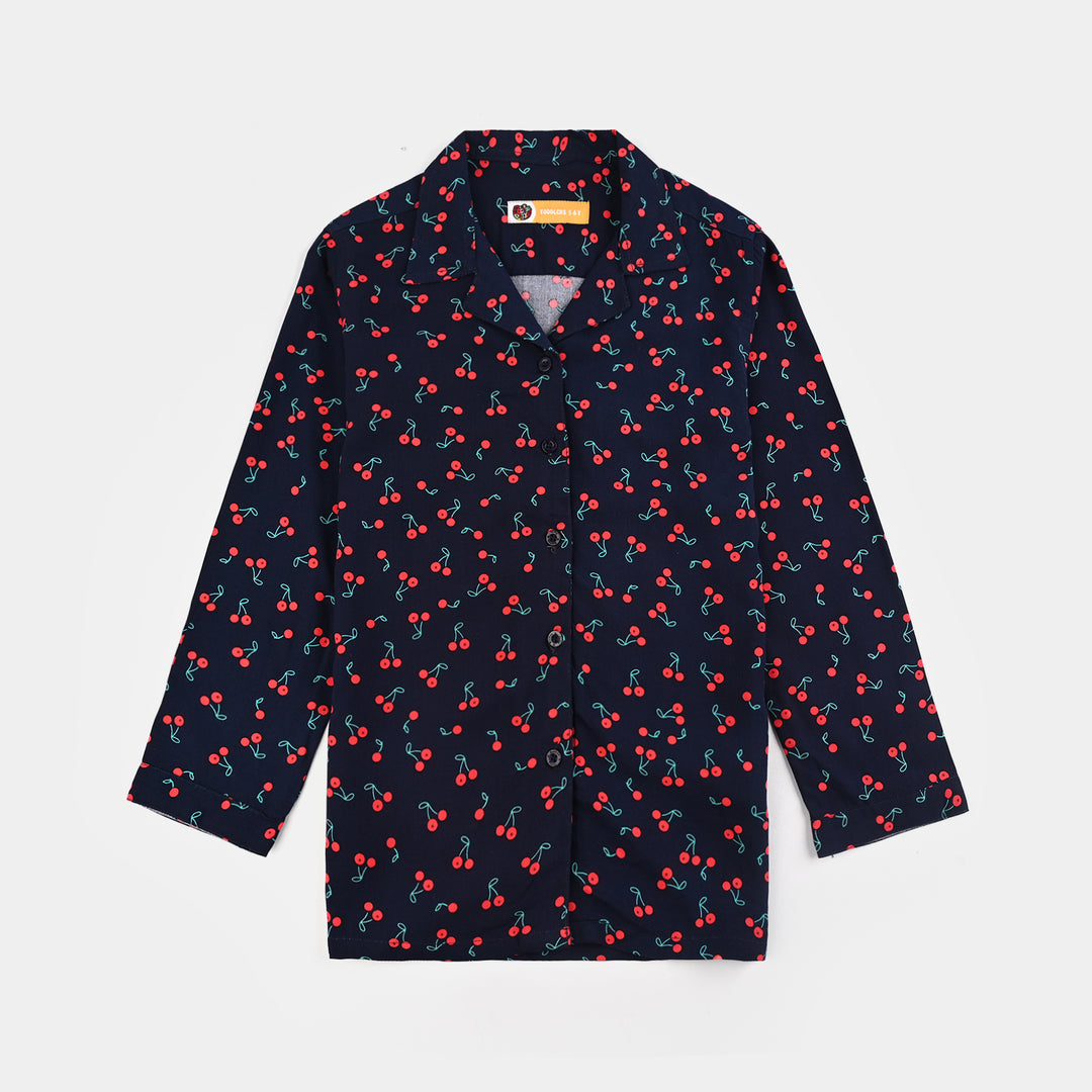Girls Viscose Night Suit-Cherry-Blue