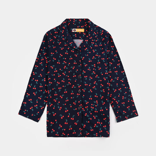 Girls Viscose Night Suit-Cherry-Blue