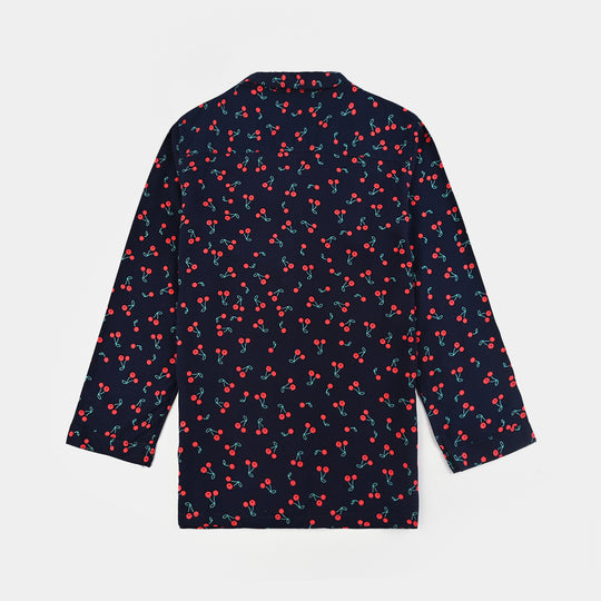 Girls Viscose Night Suit-Cherry-Blue