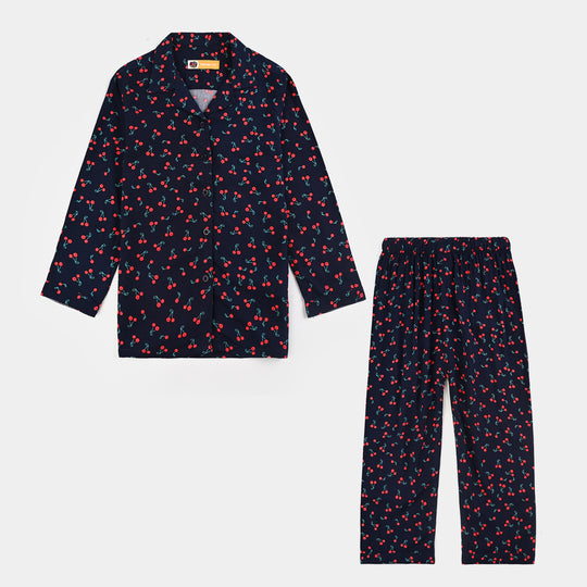 Girls Viscose Night Suit-Cherry-Blue