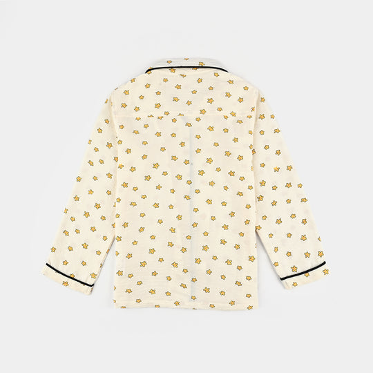 Girls Viscose Woven Night Suit-Stars - Off.White