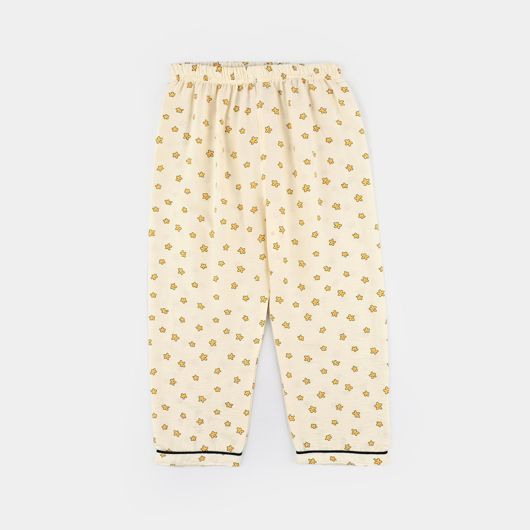 Girls Viscose Woven Night Suit-Stars - Off.White