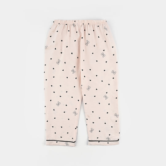 Girls Viscose Night Suit-Bow & Heart - LT.Pink