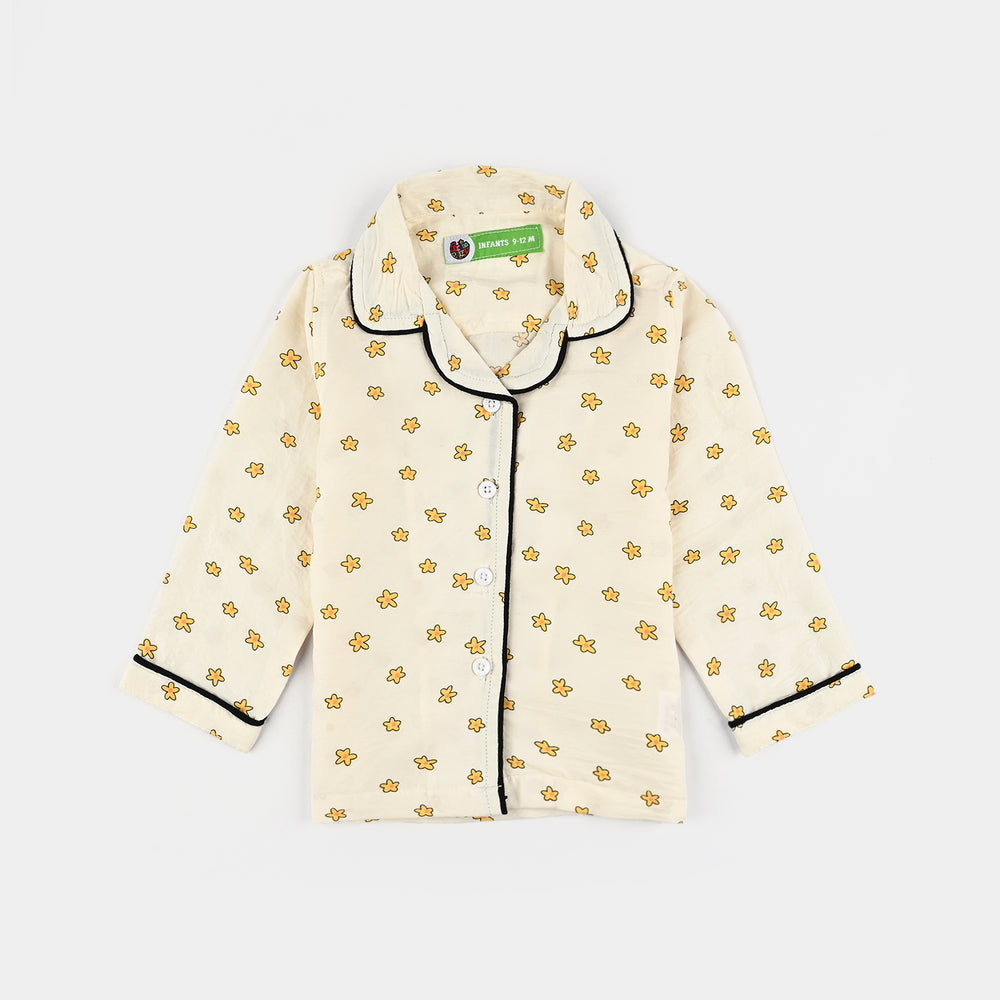 Infant Girls Viscose Night Suit-Stars - Off.White
