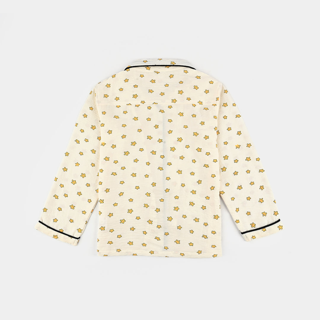 Infant Girls Viscose Night Suit-Stars - Off.White