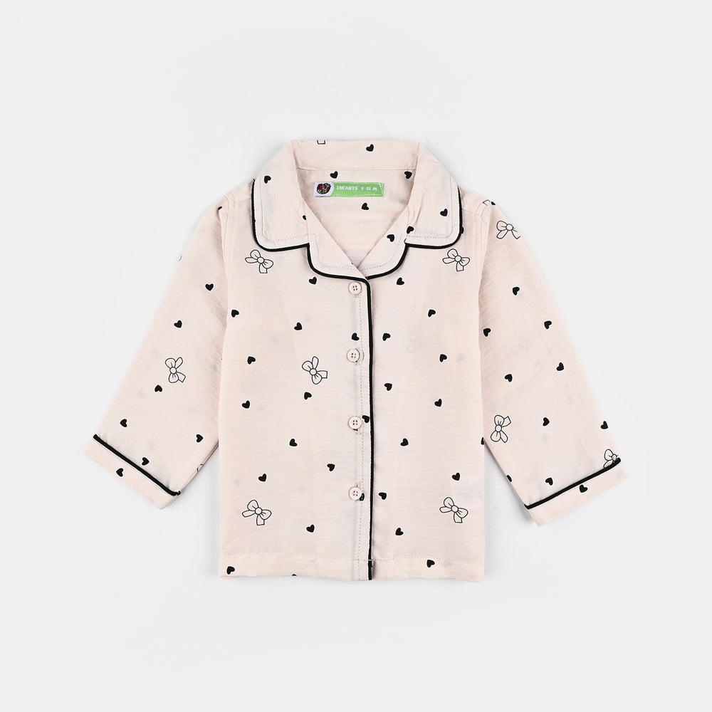 Infant Girls Viscose Night Suit-Bow & Heart