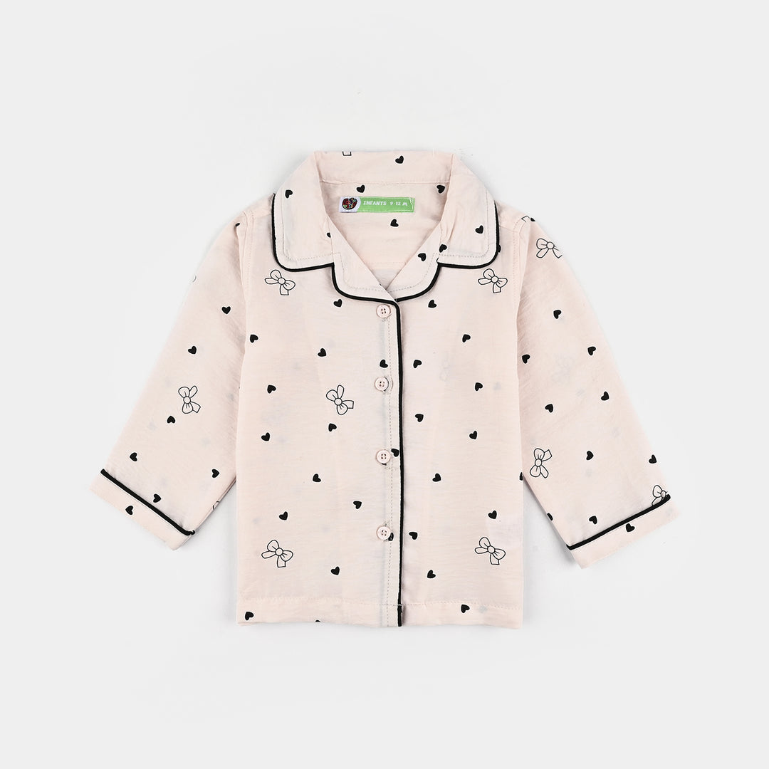 Infant Girls Viscose Night Suit-Bow & Heart