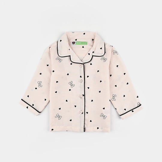Infant Girls Viscose Night Suit-Bow & Heart