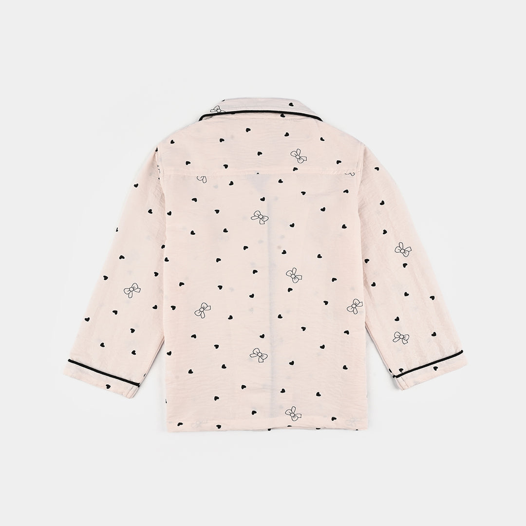 Infant Girls Viscose Night Suit-Bow & Heart