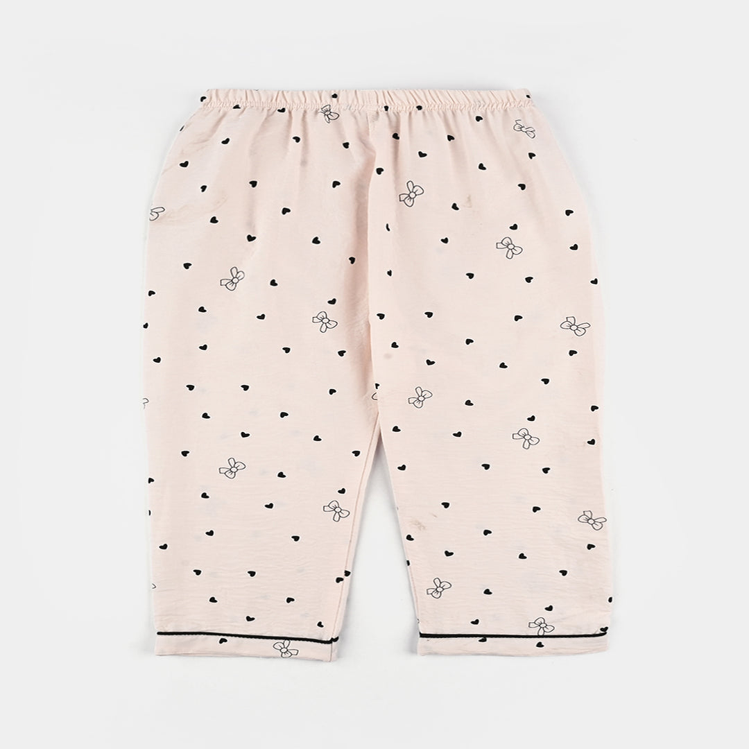 Infant Girls Viscose Night Suit-Bow & Heart