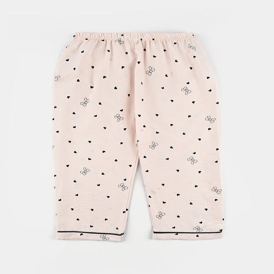 Infant Girls Viscose Night Suit-Bow & Heart