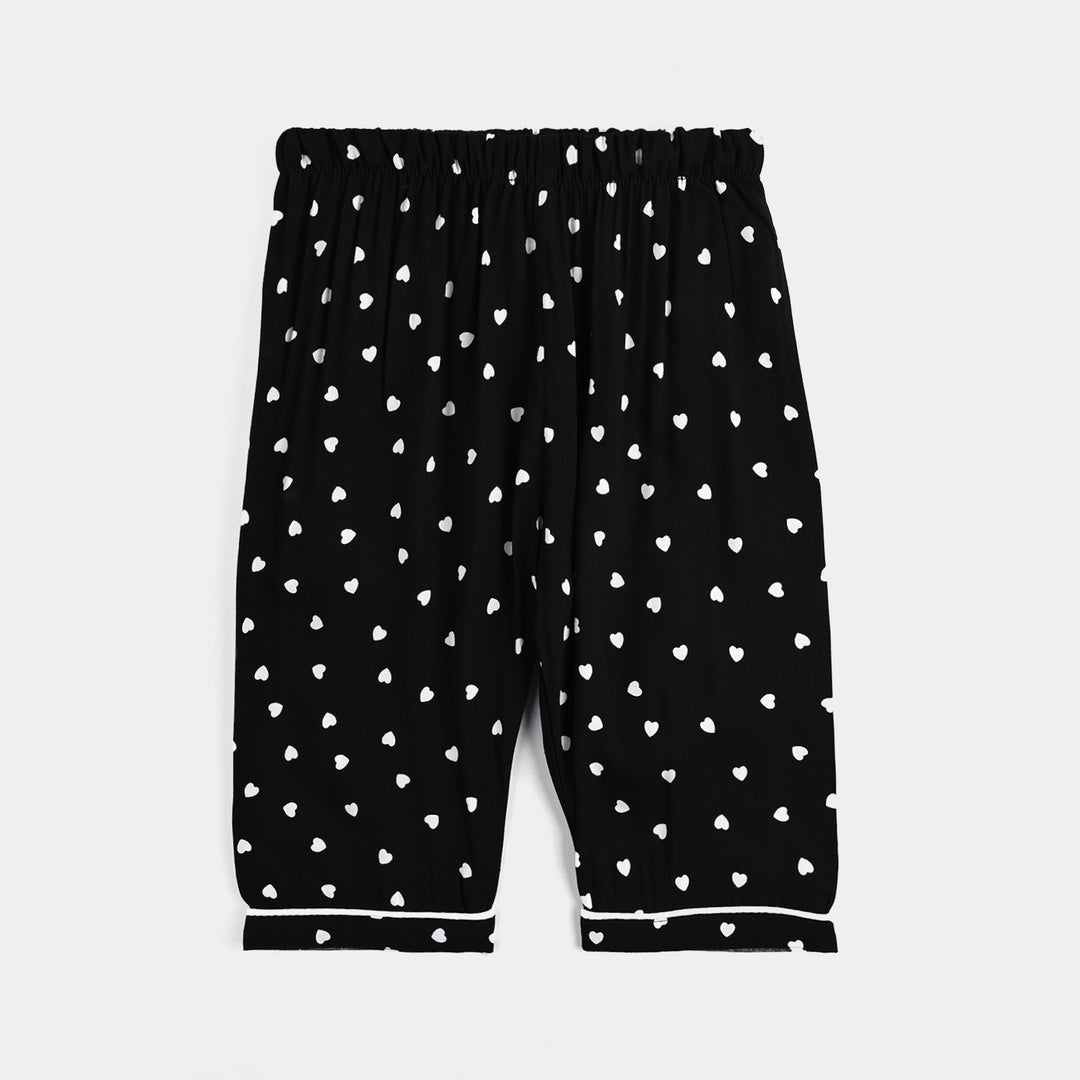 Infant Girls Viscose Night Suit-Hearts-BLACK