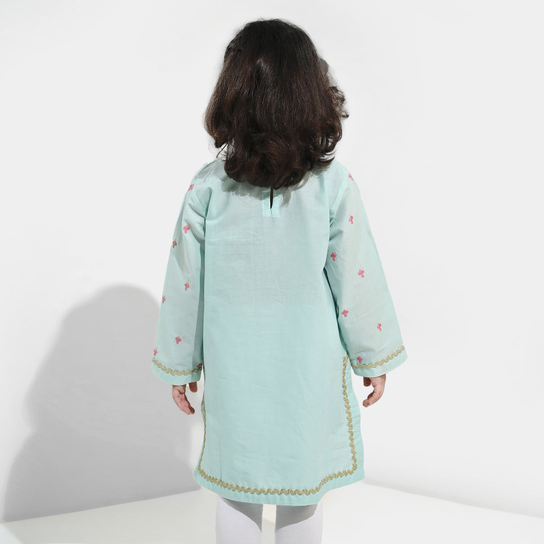 Girls Cotton Poplin Emb Kurti Zohra - Mint Green