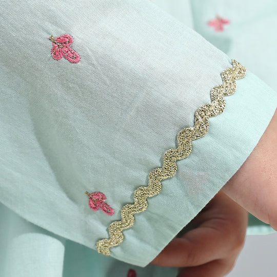 Girls Cotton Poplin Emb Kurti Zohra - Mint Green