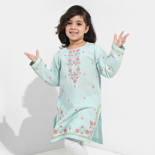 Girls Cotton Poplin Emb Kurti Zohra - Mint Green