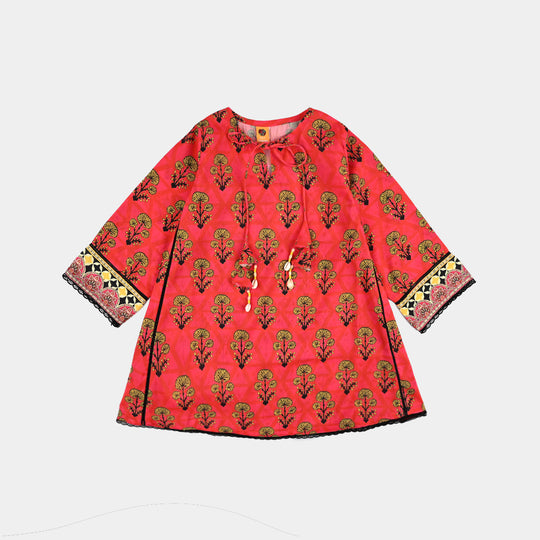 Girls poly cambric Printed Kurti - Red