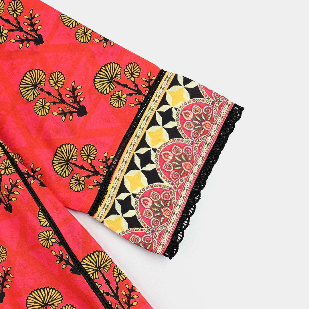 Girls poly cambric Printed Kurti - Red