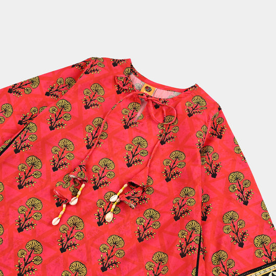 Girls poly cambric Printed Kurti - Red