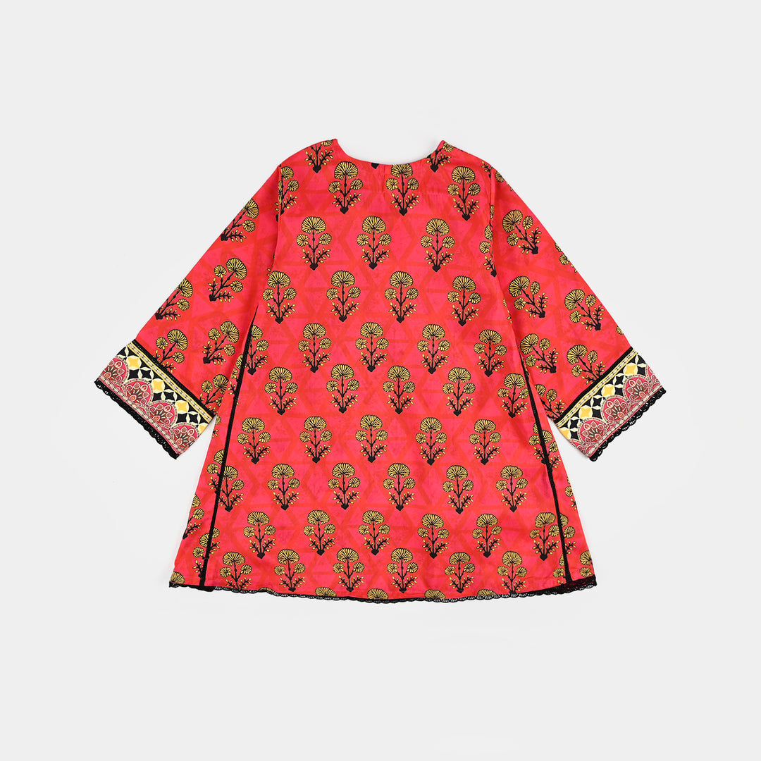 Girls poly cambric Printed Kurti - Red
