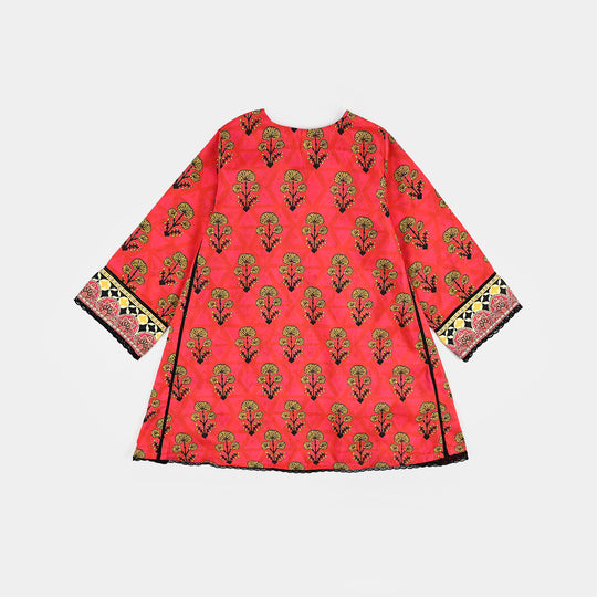 Girls poly cambric Printed Kurti - Red