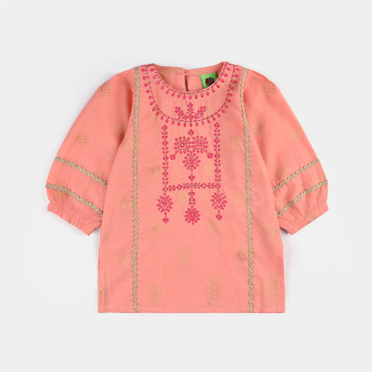 Infant Girls Jacquard Emb Kurti Peach Gul-Peach