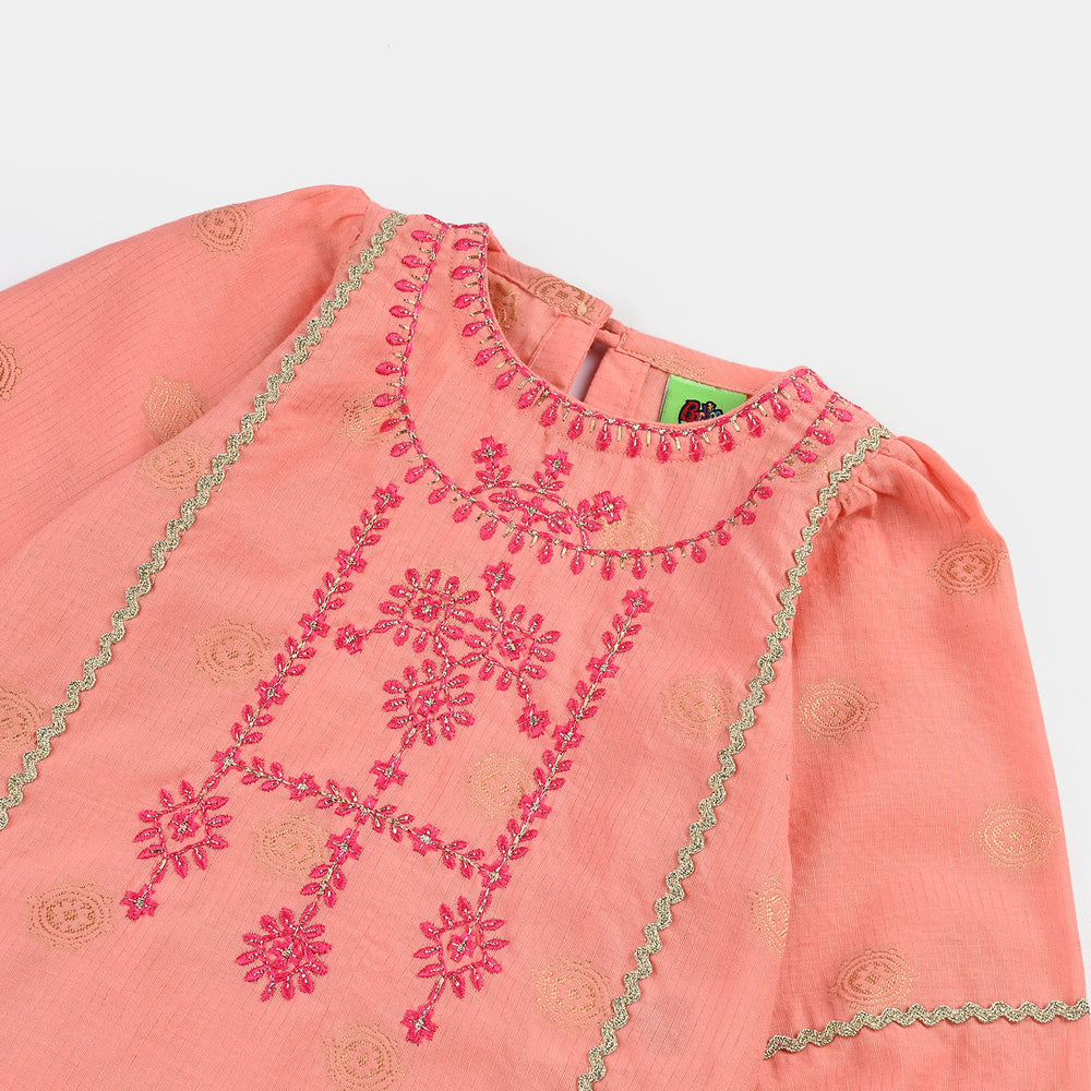 Infant Girls Jacquard Emb Kurti Peach Gul-Peach