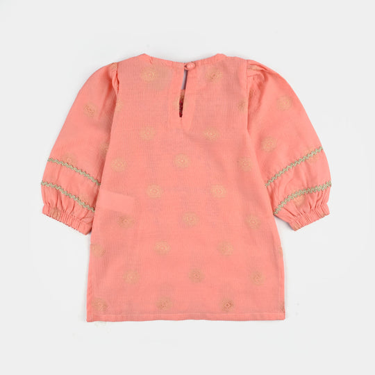 Infant Girls Jacquard Emb Kurti Peach Gul-Peach