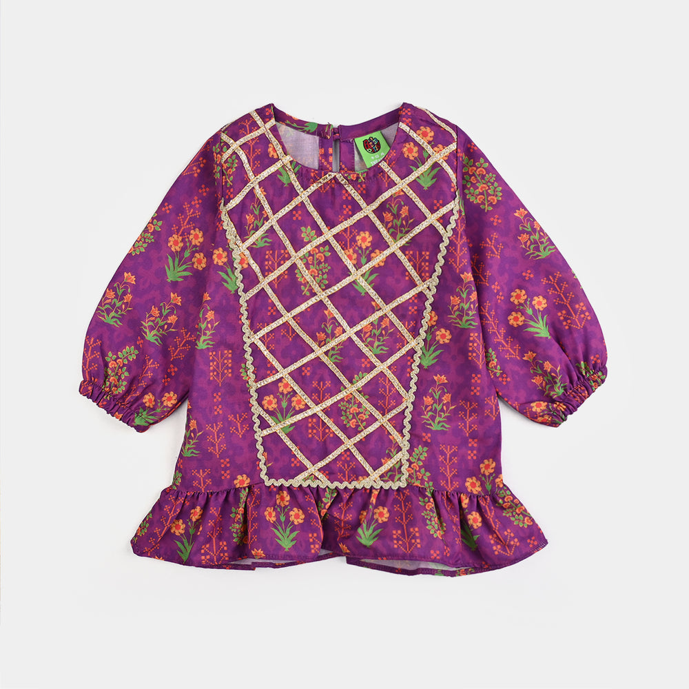 Infant Girls Poly Cambric Printed 2Pcs-Purple
