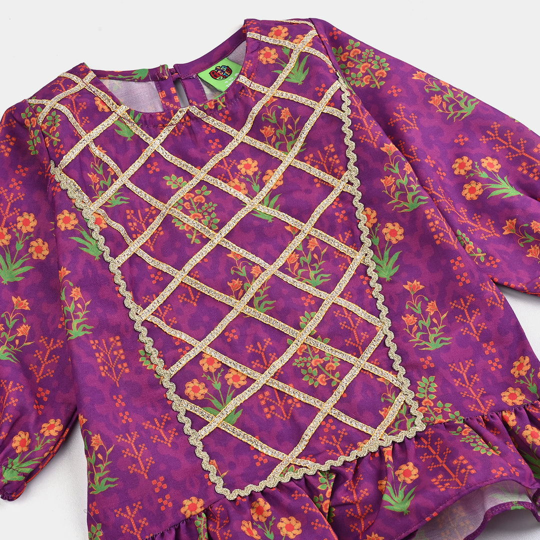 Infant Girls Poly Cambric Printed 2Pcs-Purple
