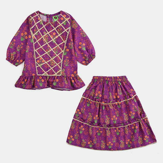 Infant Girls Poly Cambric Printed 2Pcs-Purple