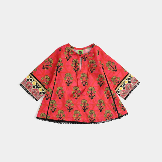 Infant Girls poly cambric Printed Kurti Laali-Red