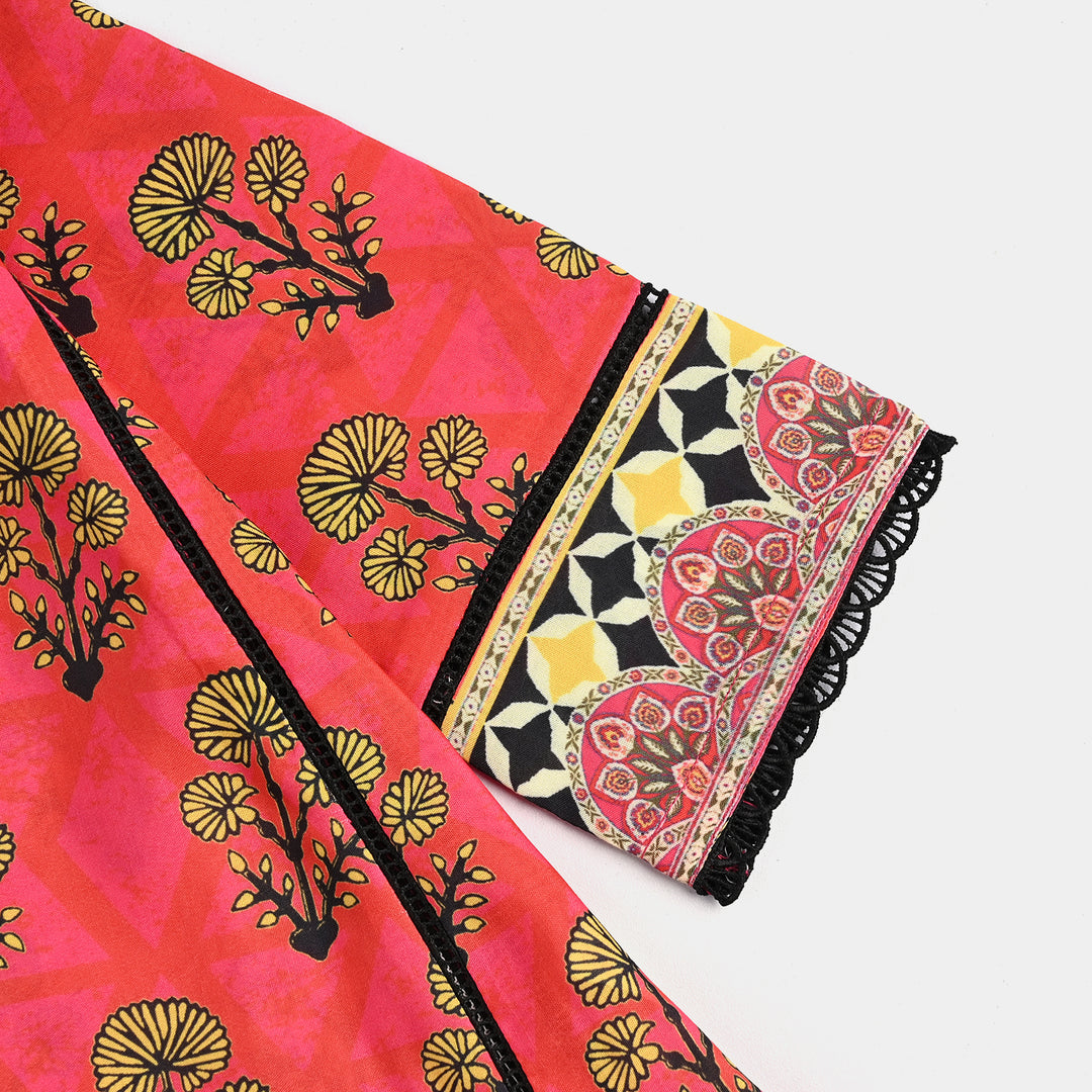 Infant Girls poly cambric Printed Kurti Laali-Red