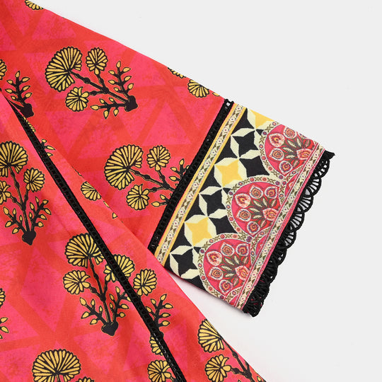Infant Girls poly cambric Printed Kurti Laali-Red