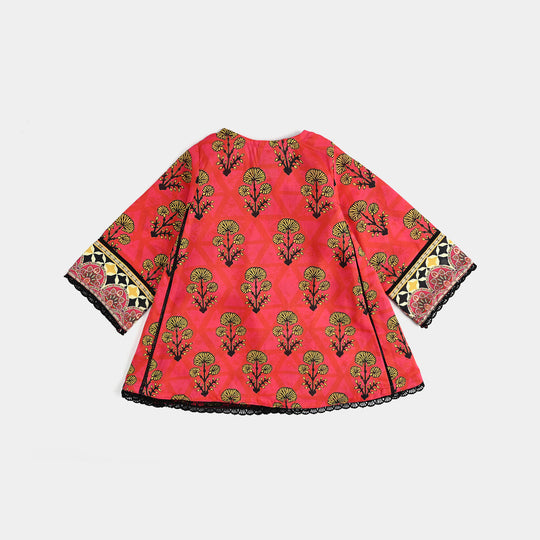 Infant Girls poly cambric Printed Kurti Laali-Red