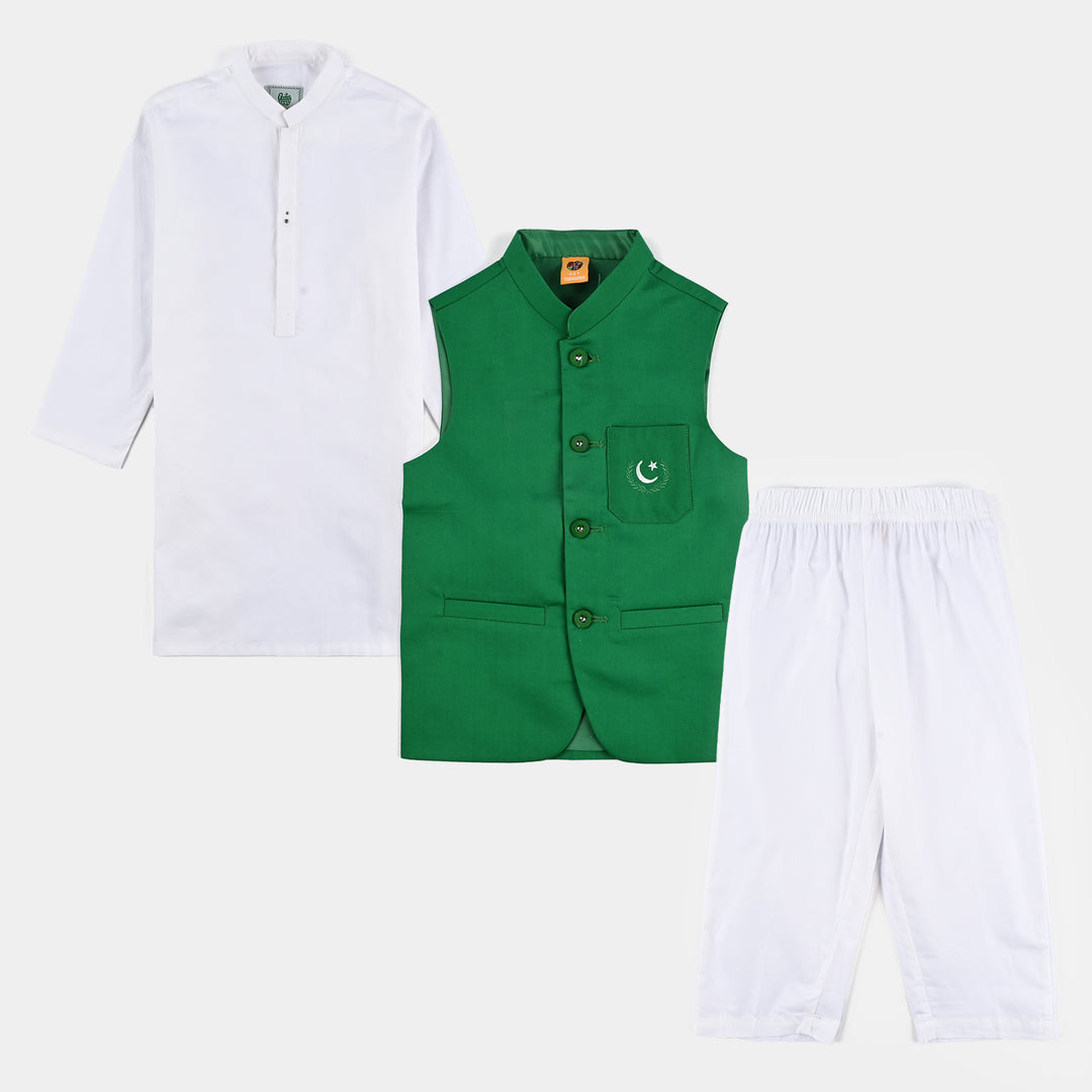 Boys Cotton Poplin 3 Piece Suit (Azadi)-WHITE
