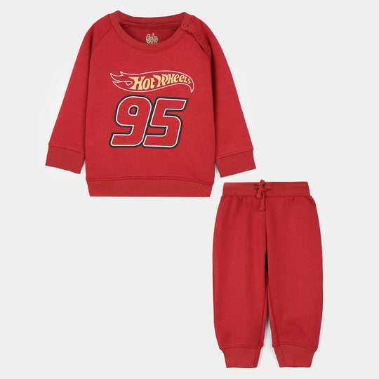 Infant Boys Cotton Interlock Suit (HOT WHEELS)-Red