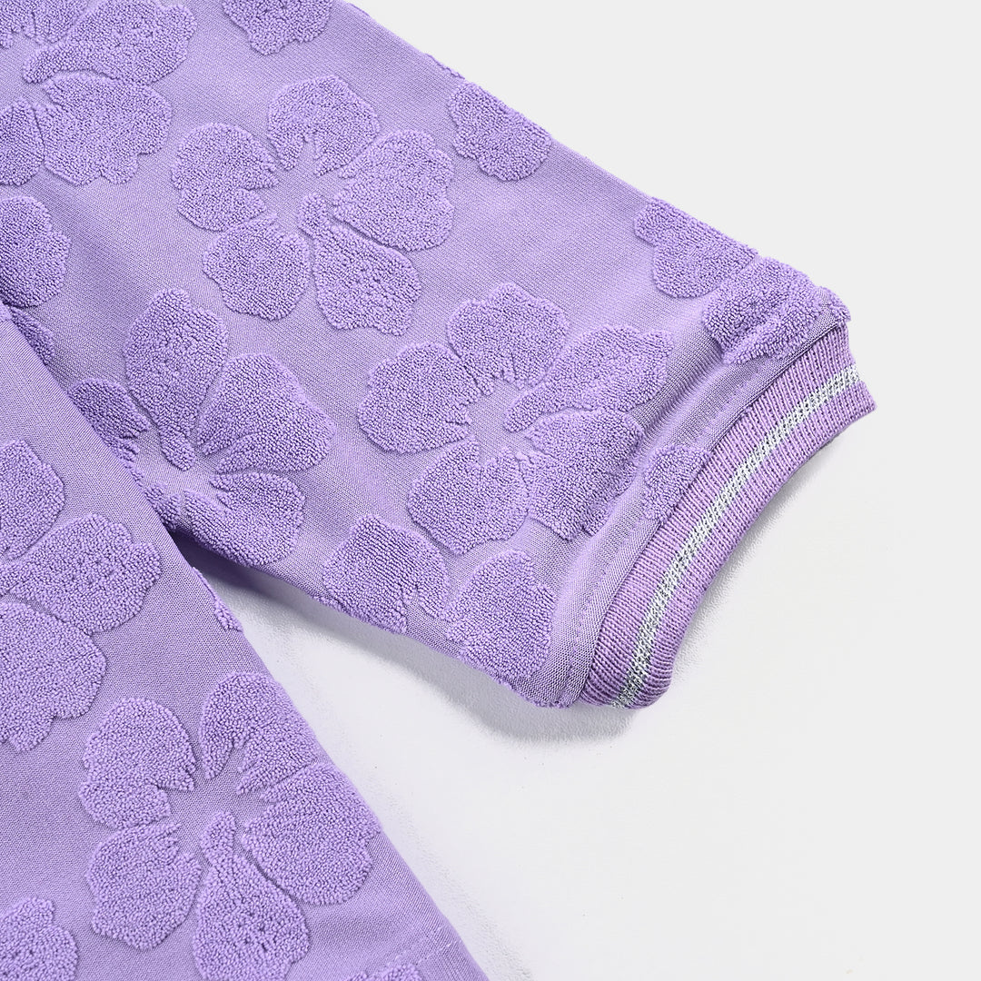Girls Jacquard T-Shirt F/S LILAC FLOWER FABRIC - Purple