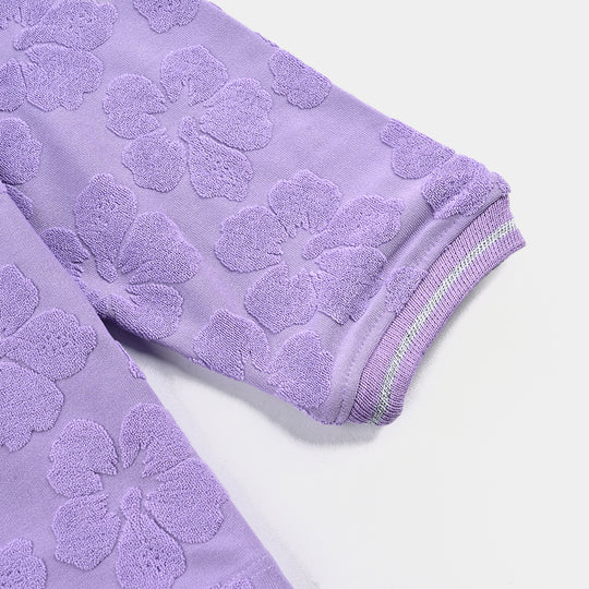 Girls Jacquard T-Shirt F/S LILAC FLOWER FABRIC - Purple