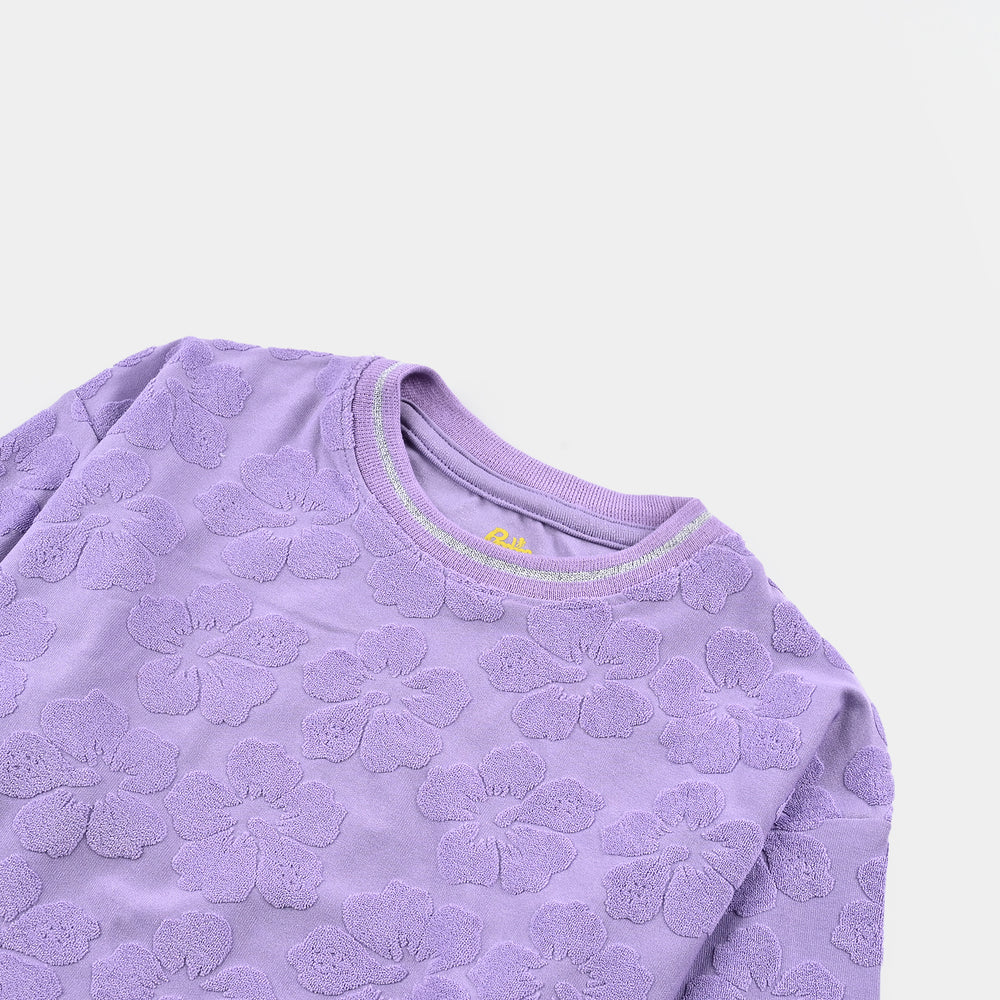 Girls Jacquard T-Shirt F/S LILAC FLOWER FABRIC - Purple