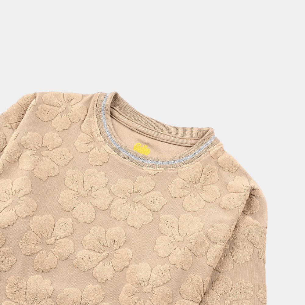 Girls Jacquard T-Shirt F/S KHAKI FLOWER FABRIC - BROWN