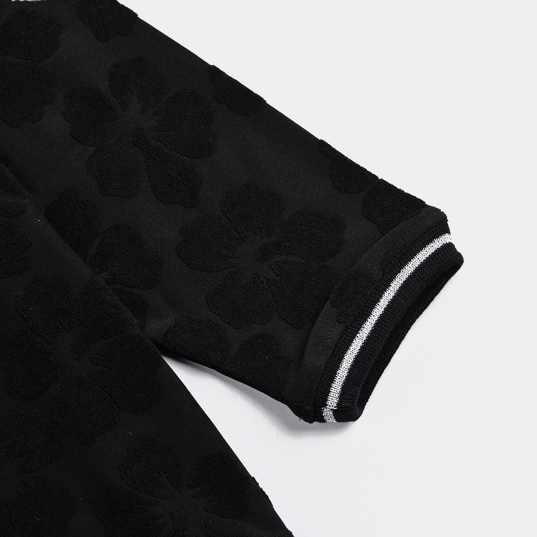 Girls Jacquard T-Shirt F/S BLACK FLOWER FABRIC - BLACK
