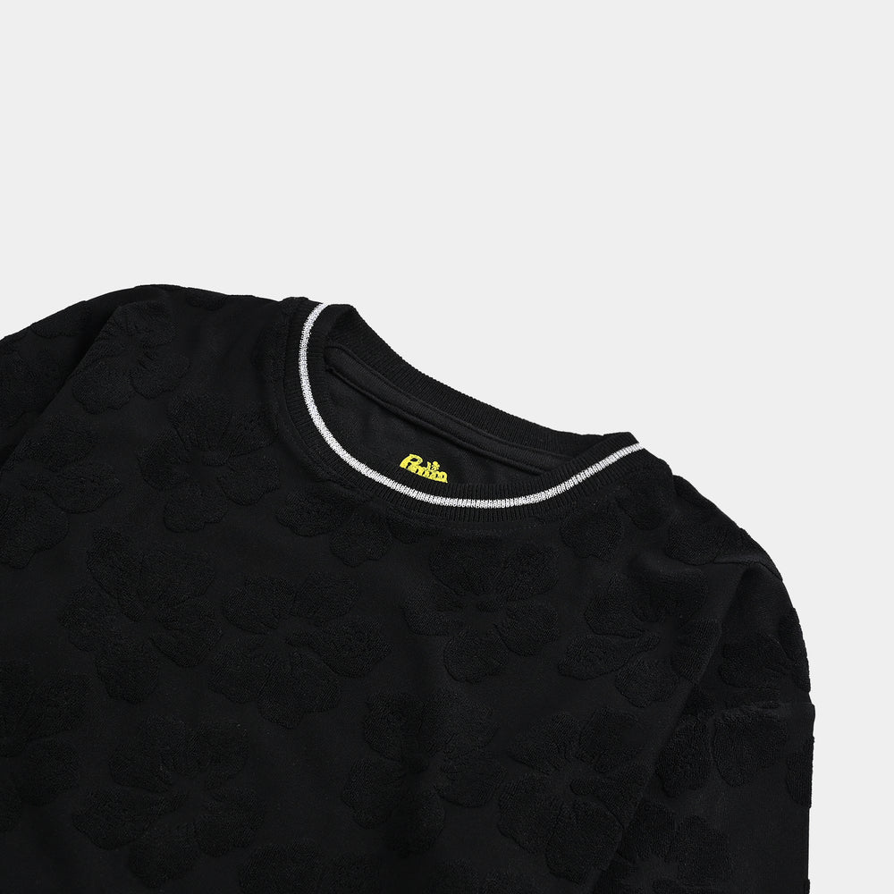 Girls Jacquard T-Shirt F/S BLACK FLOWER FABRIC - BLACK