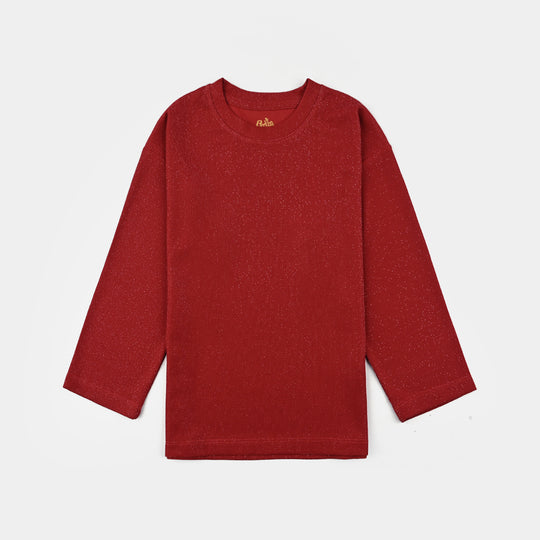 Girls Jacquard T-Shirt F/S RED LUREX - RED