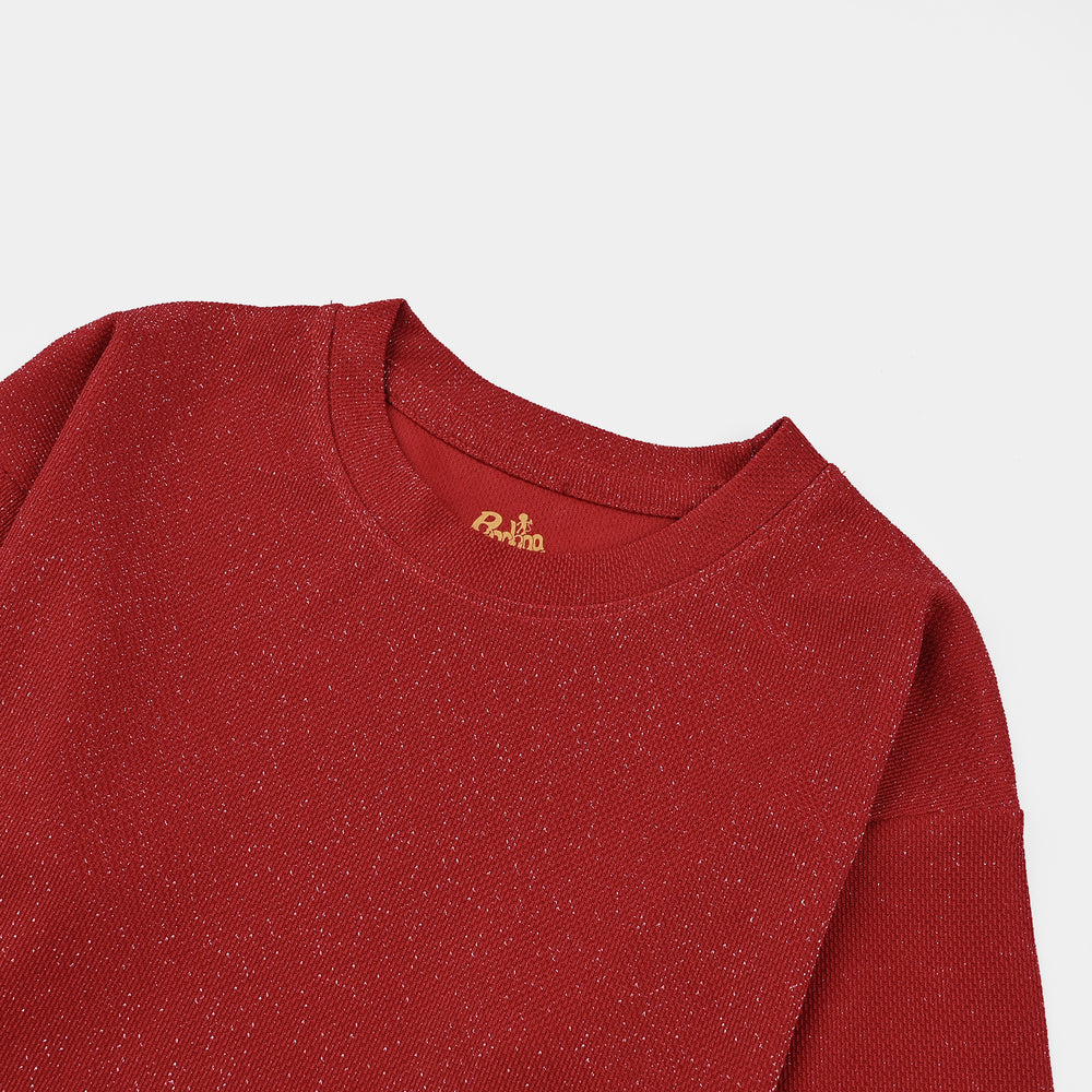 Girls Jacquard T-Shirt F/S RED LUREX - RED