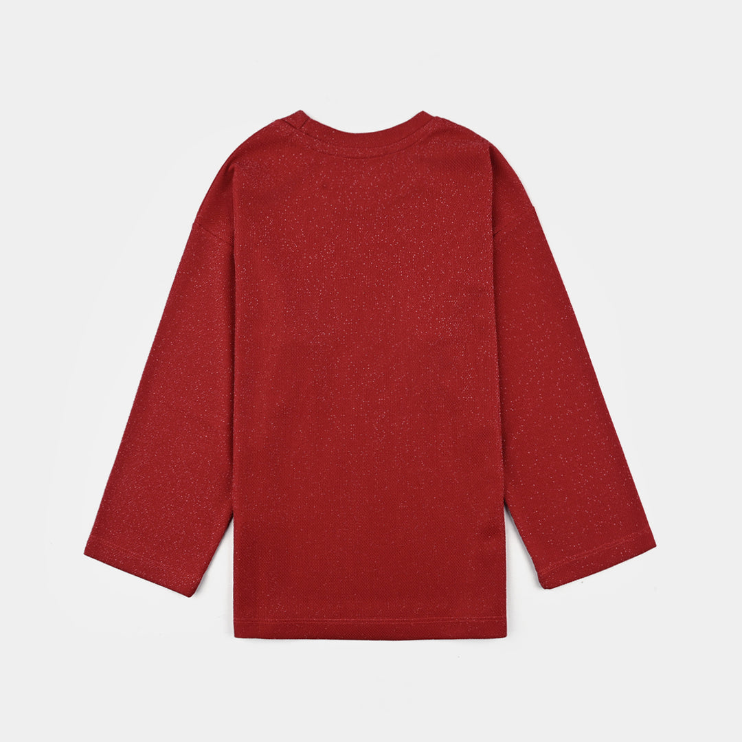 Girls Jacquard T-Shirt F/S RED LUREX - RED