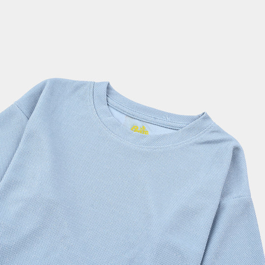 Girls Jacquard T-Shirt F/S BLUE LUREX - Blue