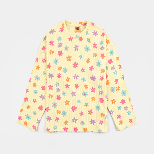 Girls 2x1 Rib T-Shirt H/S MULTI FLOWER - Yellow