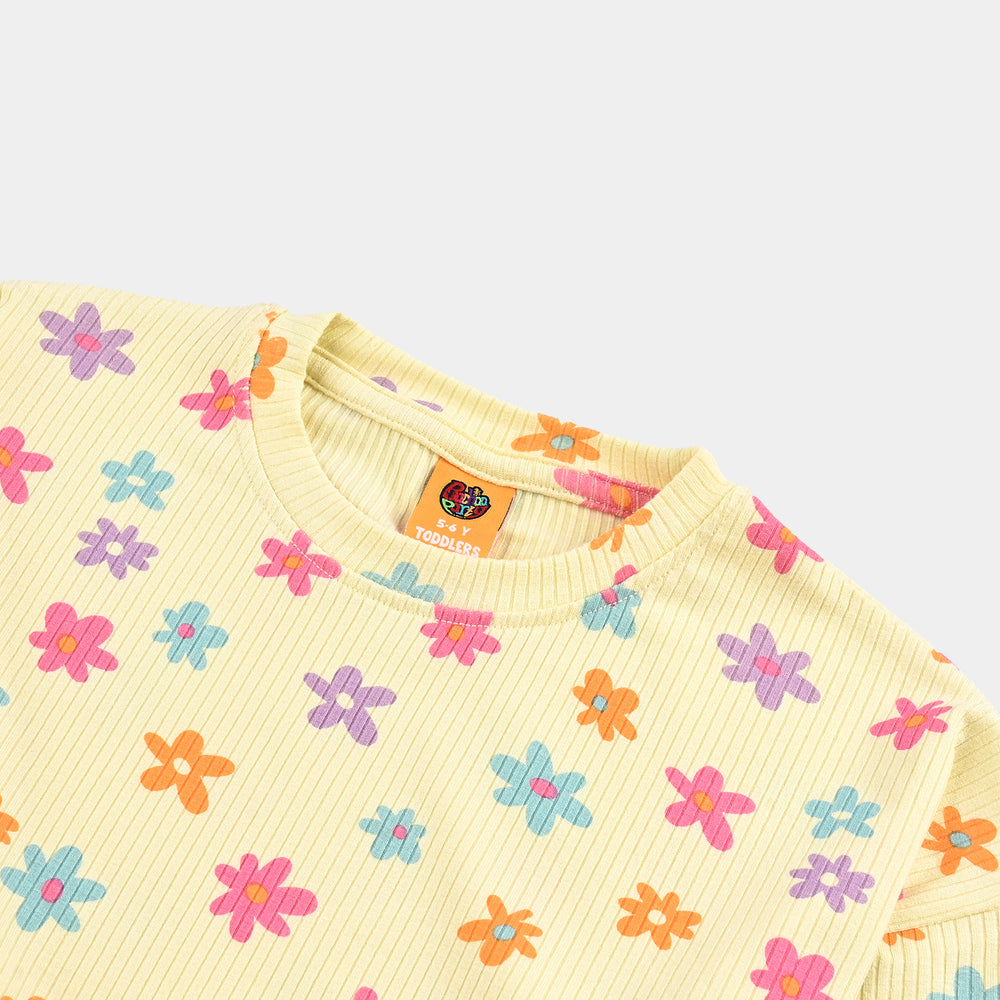 Girls 2x1 Rib T-Shirt H/S MULTI FLOWER - Yellow
